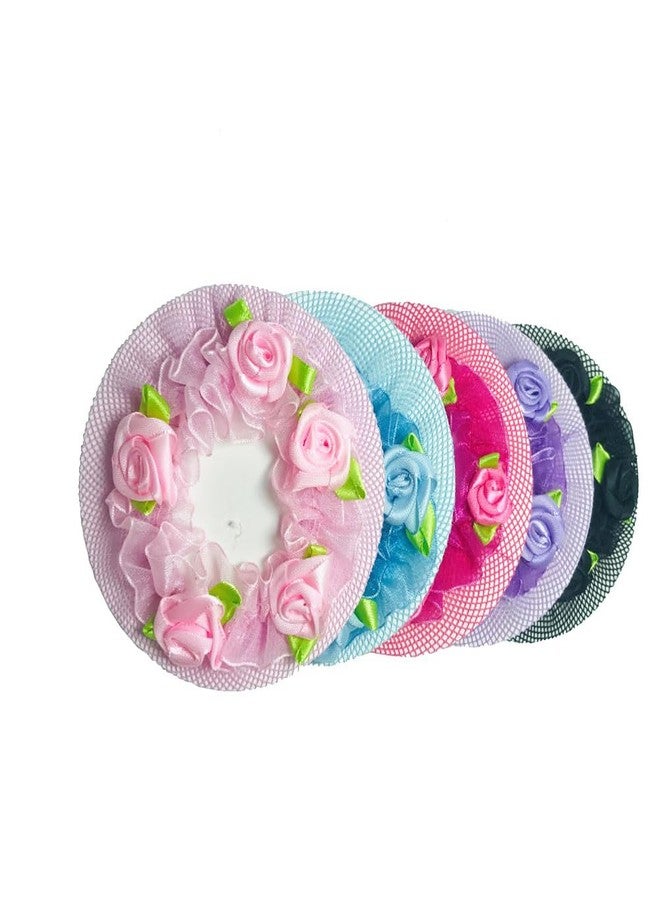 VANTOBEST 5PCS Colored Hair Nets Hair Snood Flower Edge Elastic Band Bun Cover Hair Snood Hairball Net with Colored Flowers for Ballet Dancer Skating Performance Dancers Hair Accessories - Image 1